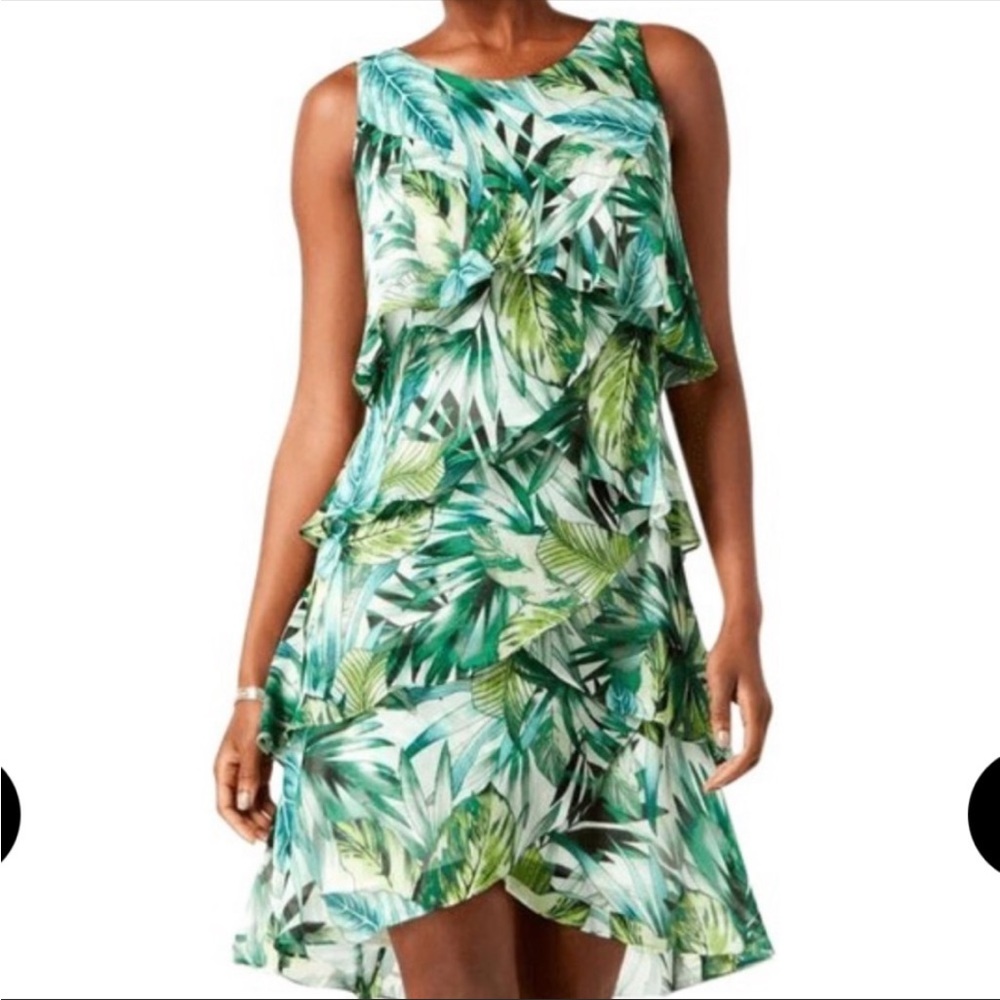 NWT SLNY Palm Print Tiered Dress, Size 10